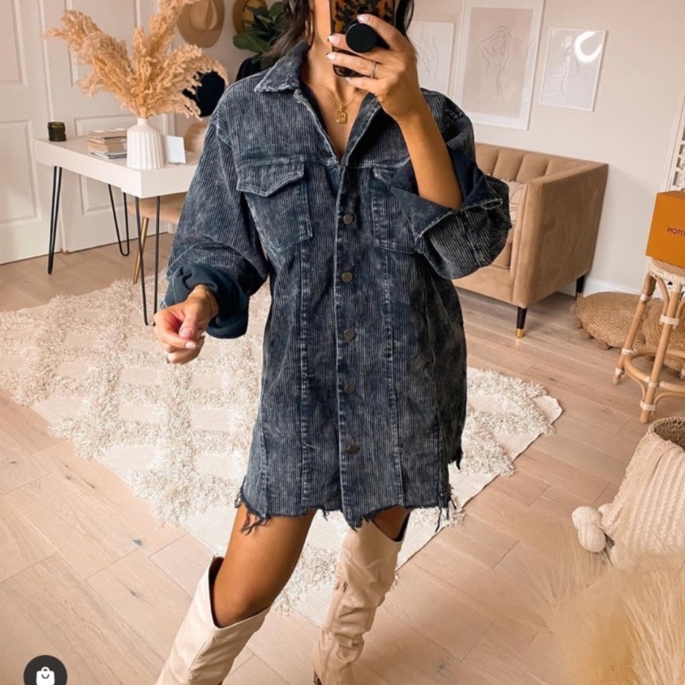 Corduroy distressed hem oversized jacket size S boxy oversized gray black